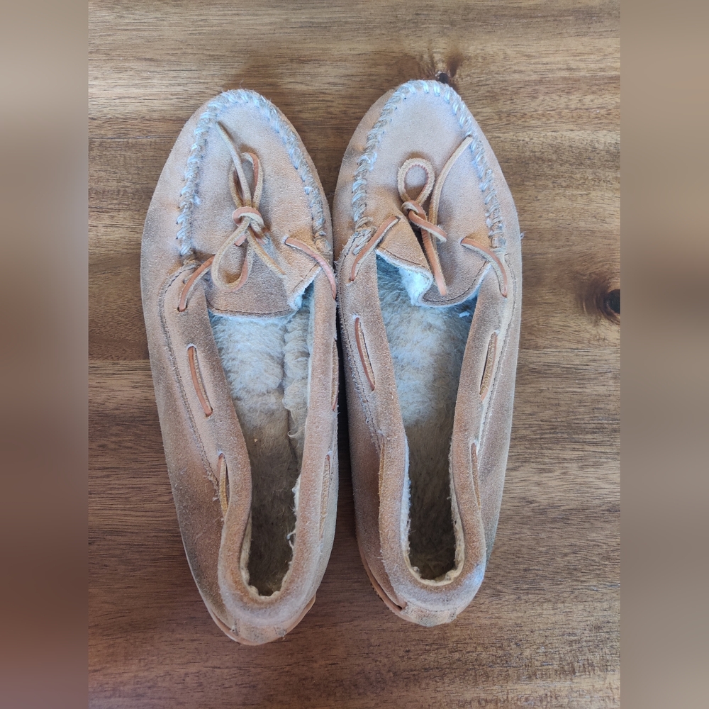 Cozy Tan Minnetonka Moccasin Slippers